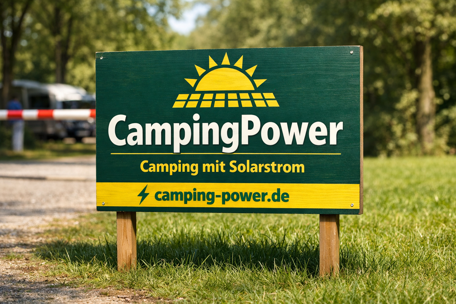 CampingPower Eingangsschild – Camping mit Solarstrom